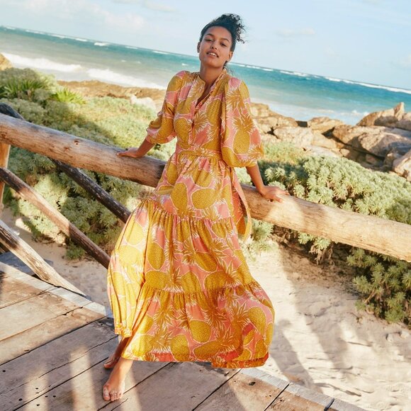 Boden Ava Tiered Maxi Dress Pineapple - Size US 16/18 R - Picture 2 of 16